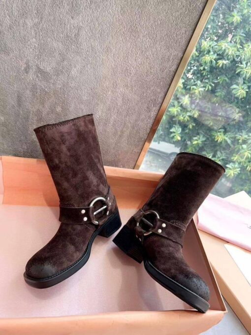 Ботинки Miu Miu Vintage-look Booties 5M744D Suede Autumn Premium Brown - фото 7