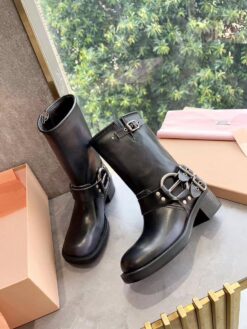 Ботинки Miu Miu Vintage-look Booties 5M744D Leather Autumn Premium Black