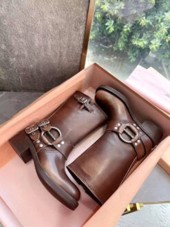 Ботинки Miu Miu Vintage-look Booties 5M744D Leather Autumn Premium Brown