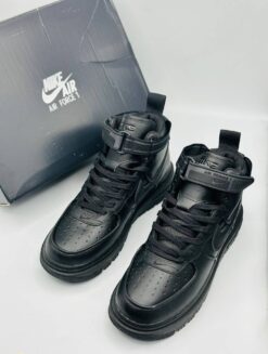 Кроссовки Nike Air Force 1 Mid Gore-Tex All-Black зимние с мехом