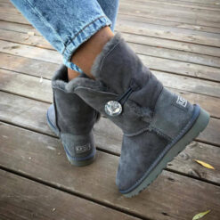 Угги женские UGG Bailey Button Bling Suede Grey (остался один размер 38)