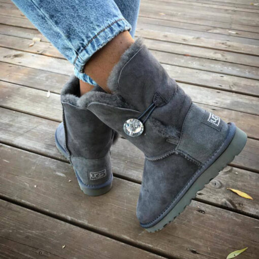 Угги женские UGG Bailey Button Bling Suede Grey (остался один размер 38) - фото 6