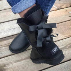 Угги женские UGG Bailey Bow Metallic Black (осталось два размера: 36, 38)