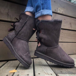 Угги женские UGG Bailey Bow Suede Chocolate (остался один размер 38) - фото 9