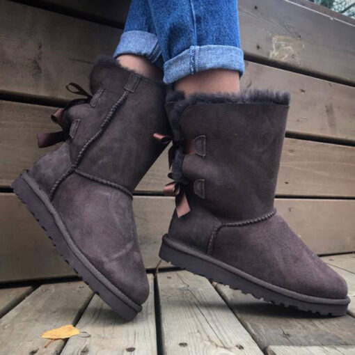 Угги женские UGG Bailey Bow Suede Chocolate (остался один размер 38) - фото 1