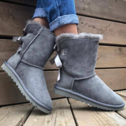 Угги женские UGG Bailey Bow Suede Grey (остался один размер 38)