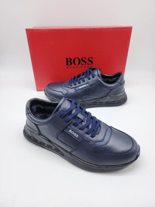 Мужские кроссовки Hugo Boss A132682 зимние с мехом тёмно-синие - фото 1