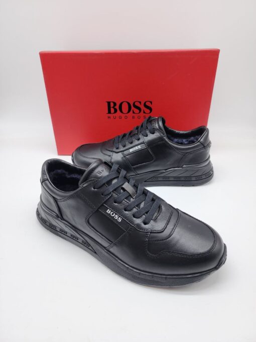 Мужские кроссовки Hugo Boss A132695 зимние с мехом чёрные - фото 1