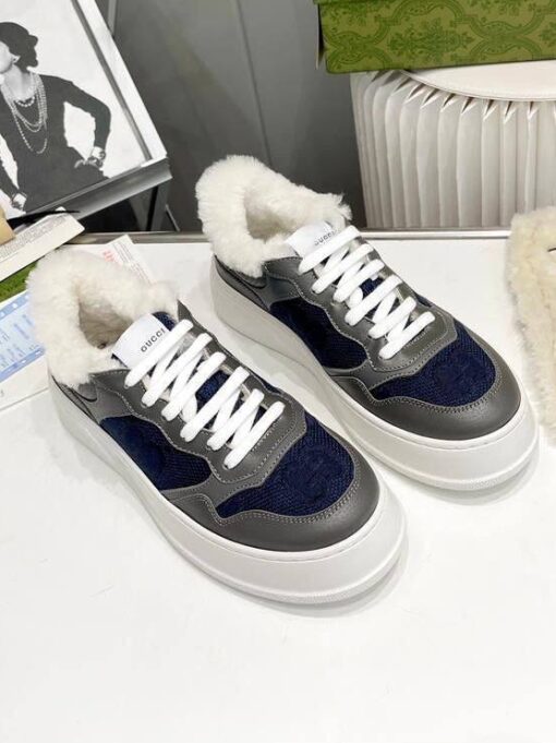 Кроссовки Gucci GG A38GO Winter Lo Grey-Blue - фото 1