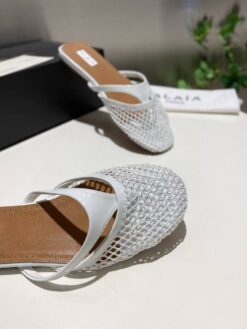 Шлёпанцы из сетки Alaia Infradito Flat Mules In Fishnet And Leather Premium A133633 White