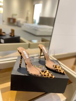 Босоножки Alaia Le Coeur Mules In Patent Calfskin AA3M053 прозрачные лео коричневые