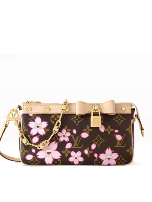 Женская сумка-клатч Louis Vuitton LV x TM Pochette Accessories Premium Brown в цветочек 22-12/4 см - фото 1