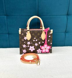 Женская сумка Louis Vuitton LV x TM OnTheGo PM Premium Brown в цветочек 25-18/10 см