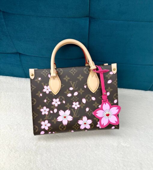 Женская сумка Louis Vuitton LV x TM OnTheGo PM Premium Brown в цветочек 25-18/10 см - фото 3