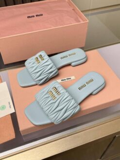 Шлёпанцы Miu Miu Matelasse Nappa Leather Slides 5XX605 Premium L.Blue