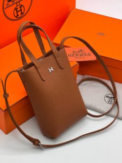 Сумка для телефона Hermes 18/11 см на плечо 134515 каштановая