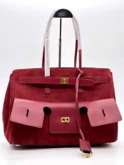 Сумка Balenciaga Bel Air Carry All Bag Medium 37 cm Suede Red (фурнитура серебро|золото)