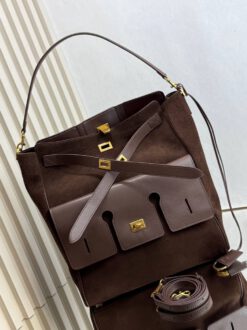 Сумка Balenciaga Bel Air Carry All Bag Square 38 cm Suede Brown (фурнитура серебро|золото)