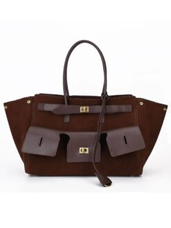 Сумка Balenciaga Bel Air Carry All Bag Medium 37 cm Suede Brown (фурнитура серебро|золото)