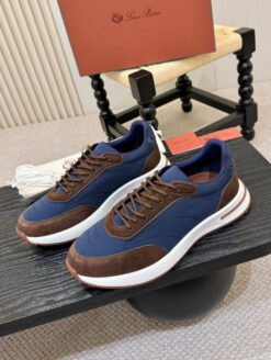 Мужские кроссовки Лоро Пиано Weekend Walk Suede-Trimmed Shell Evo Wind Premium Blue-Brown