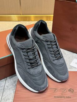 Мужские кроссовки Лоро Пиано Weekend Walk Suede-Trimmed Shell Evo Wind Premium Grey