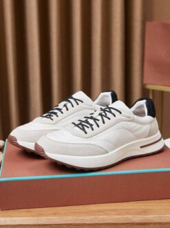 Мужские кроссовки Лоро Пиано Weekend Walk Suede-Trimmed Shell Evo Wind Fur Insole Premium White