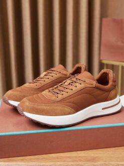 Мужские кроссовки Лоро Пиано Weekend Walk Suede-Trimmed Shell Evo Wind Fur Insole Premium Orange