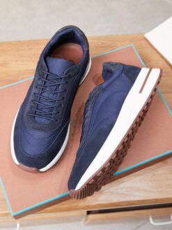 Мужские кроссовки Лоро Пиано Weekend Walk Suede-Trimmed Shell Evo Wind Fur Insole Premium Blue