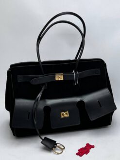 Сумка Balenciaga Bel Air Carry All Bag Medium 37 cm Suede Black (фурнитура серебро|золото)