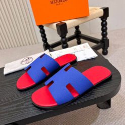 Шлёпанцы мужские кожаные Hermes A137607 синие
