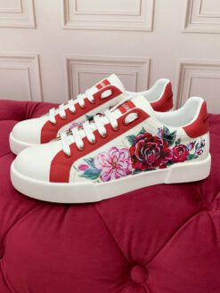 Кроссовки женские Dolce & Gabbana Portofino Premium A137681 белые с рисунком "цветы"