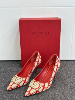 Туфли Valentino Garavani Toile Iconographe 80mm Premium Beige-Red
