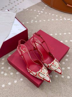 Босоножки Valentino Garavani Toile Iconographe 80mm Premium Beige-Red