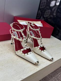 Босоножки Valentino Garavani Rockstud Kidskin Pumps 100mm Premium White-Red