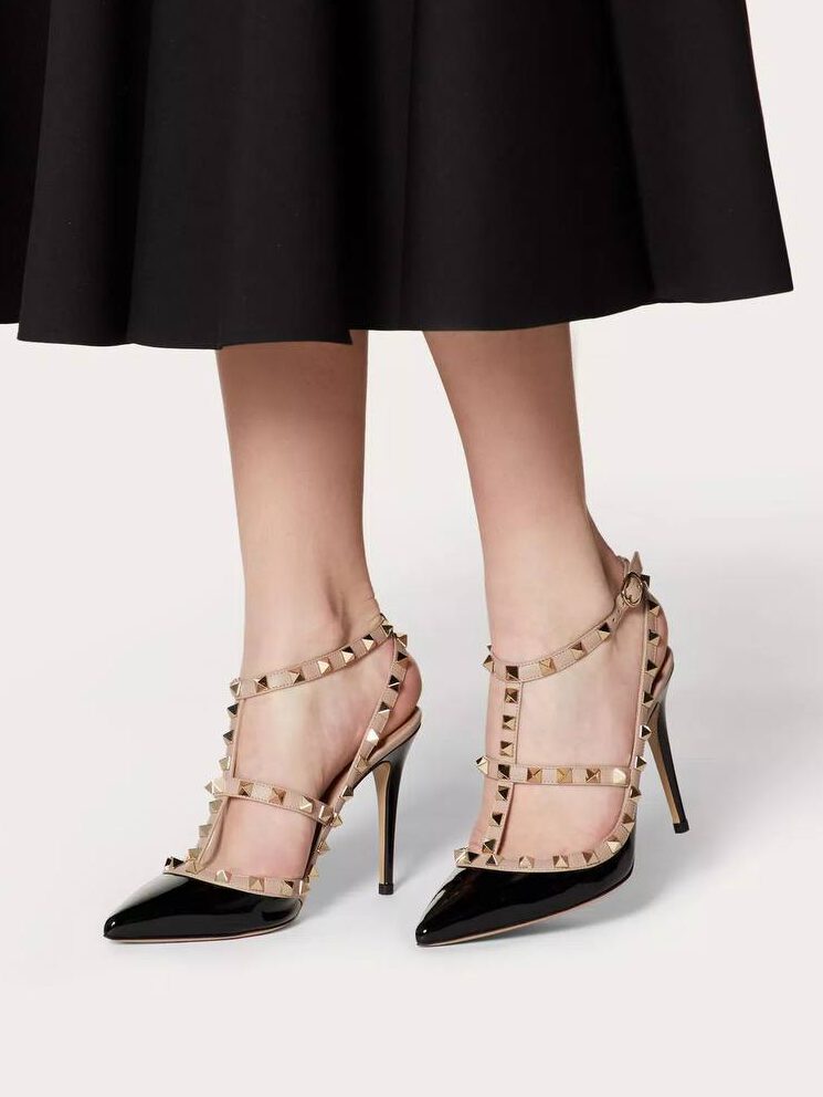Босоножки Valentino Garavani Rockstud Kidskin Pumps 100mm Premium Black-Beg фото 1 Босоножки Valentino Garavani Rockstud Kidskin Pumps 100mm Premium Black-Beg - фото 1