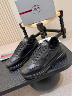 Мужские кроссовки Prada A138934 зимние с мехом чёрные