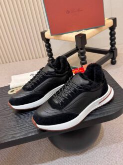 Мужские кроссовки Лоро Пиано Weekend Walk Evo Suede Leather Fur Premium Black