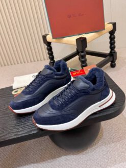 Мужские кроссовки Лоро Пиано Weekend Walk Evo Suede Leather Fur Premium Blue
