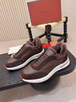 Мужские кроссовки Лоро Пиано Weekend Walk Evo Suede Leather Fur Premium Brown
