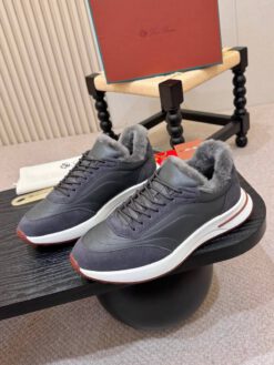 Мужские кроссовки Лоро Пиано Weekend Walk Evo Suede Leather Fur Premium Grey