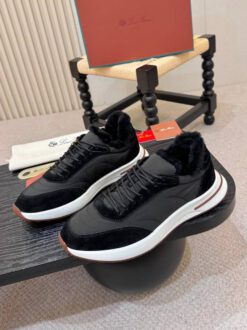 Мужские кроссовки Лоро Пиано Weekend Walk Evo Wind Suede-Trimmed Shell Fur Premium Black