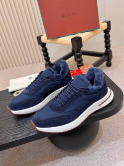 Мужские кроссовки Лоро Пиано Weekend Walk Evo Wind Suede-Trimmed Shell Fur Premium Blue