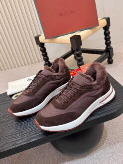 Мужские кроссовки Лоро Пиано Weekend Walk Evo Wind Suede-Trimmed Shell Fur Premium Brown